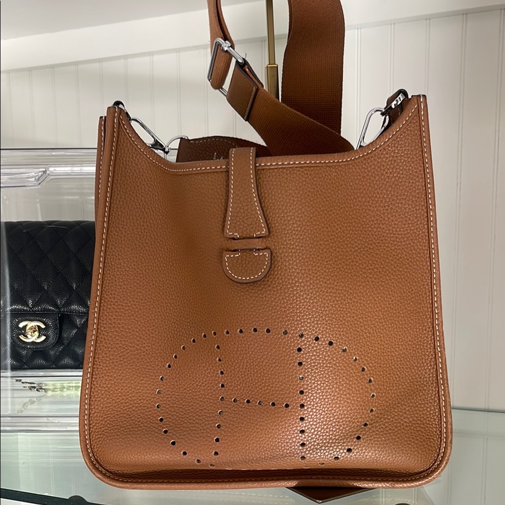 Brown Hermes Evelyn pm Leather Shoulder Bag